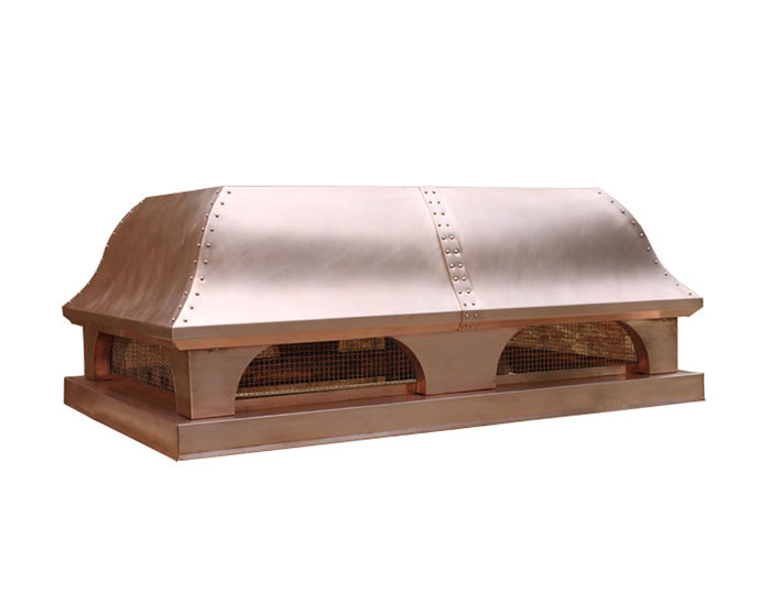 Belle Chimney Cap ~ Riveted Straps ~ Natural Sanded Copper