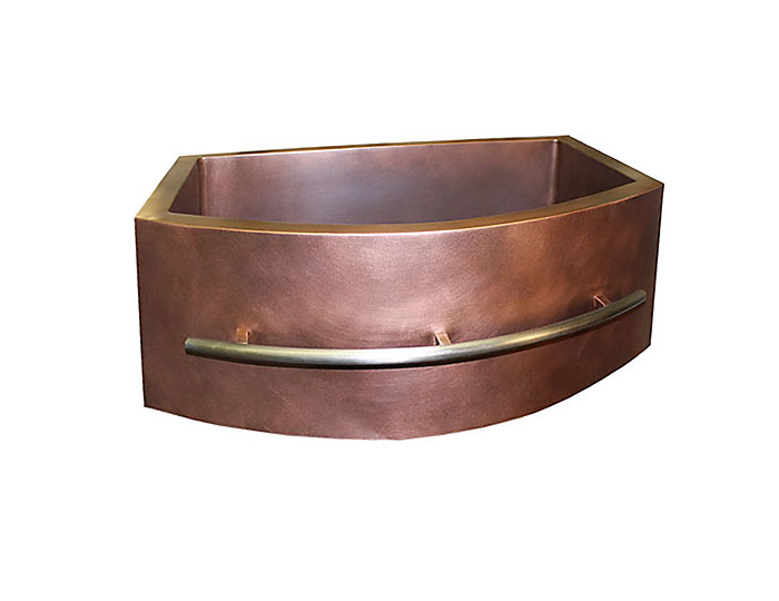 Curved Apron Farmhouse Sink ~ Stainless Steel Towel Bar ~ Medium Antique Copper